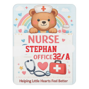 Personalized Cute Nurse Bear Office Door Sign, Sch Sign