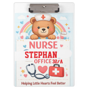 Personalized Cute Nurse Bear Sign, Sch Clipboard
