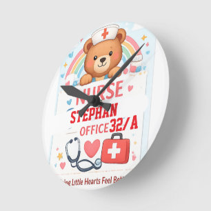 Personalized Cute Nurse Bear Sign, Sch Round Clock