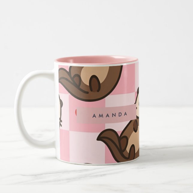 Personalized Cute Otter Love with Heart Pattern Two-Tone Coffee Mug (Left)