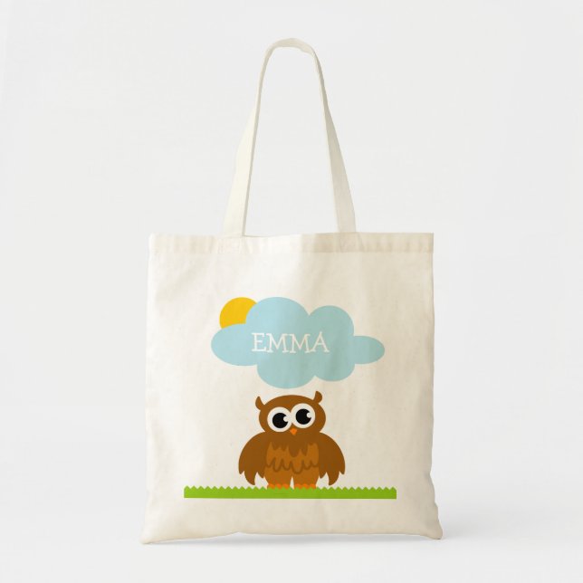 Personalized cute owl bird cartoon kid's tote bag (Front)