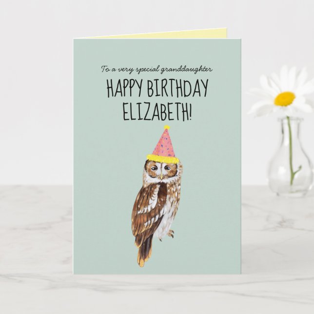 Personalized Cute Owl Granddaughter Birthday Card (Small Plant)