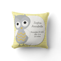 Personalized Cute Owl Gray Chevron Pillow
