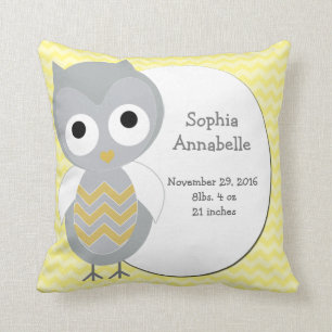Personalized Cute Owl Gray Chevron Pillow