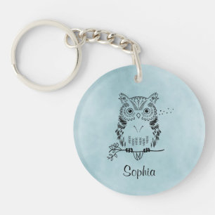 Personalized Cute Owl Illustration Keychain