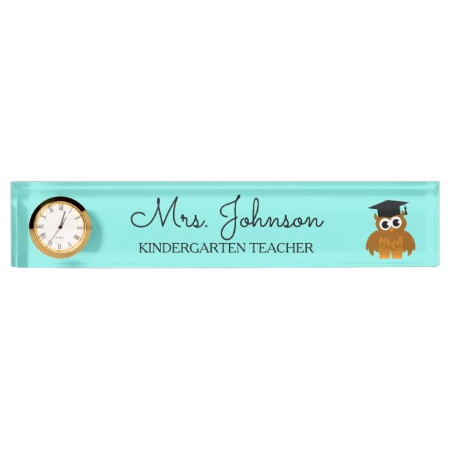 Personalized cute owl kindergarten school teacher desk name plate (Front)