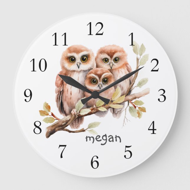 Personalized Cute Owl Large Clock (Front)