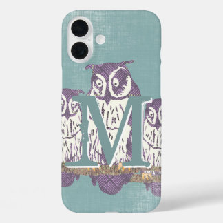 Personalized Cute Owl Monogram iPhone 16 Plus Case