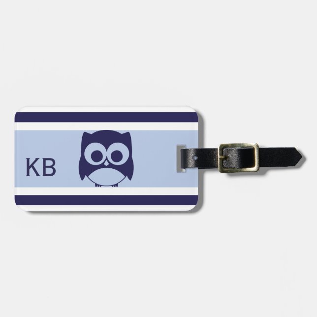 Personalized Cute Owl Pattern | Navy Blue Luggage Tag (Front Horizontal)