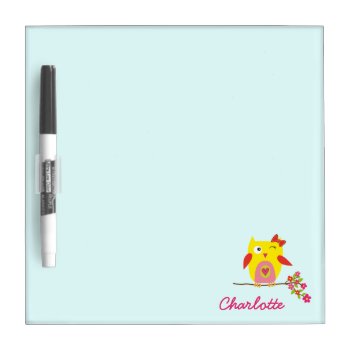 Personalized Cute Owl Yellow Pink Illustration Dry Erase Board by DesignByLang at Zazzle