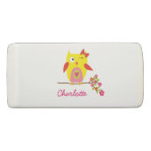 Personalized Cute Owl Yellow Pink Illustration Eraser (Front)