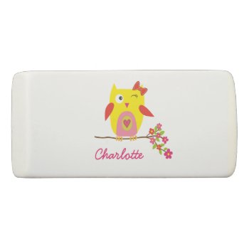 Personalized Cute Owl Yellow Pink Illustration Eraser by DesignByLang at Zazzle