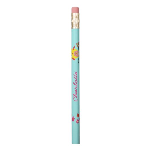 Personalized Cute Owl Yellow Pink Illustration Pencil (Vertical)