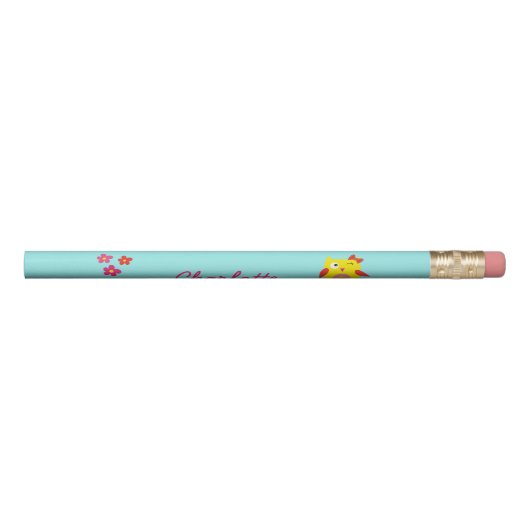 Personalized Cute Owl Yellow Pink Illustration Pencil (Rotated 270)