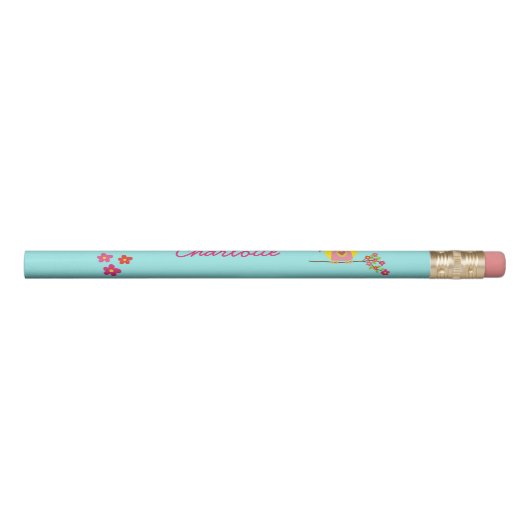 Personalized Cute Owl Yellow Pink Illustration Pencil (Rotated 90)
