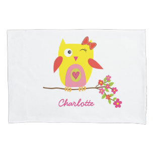 Personalized Cute Owl Yellow Pink Illustration Pillow Case