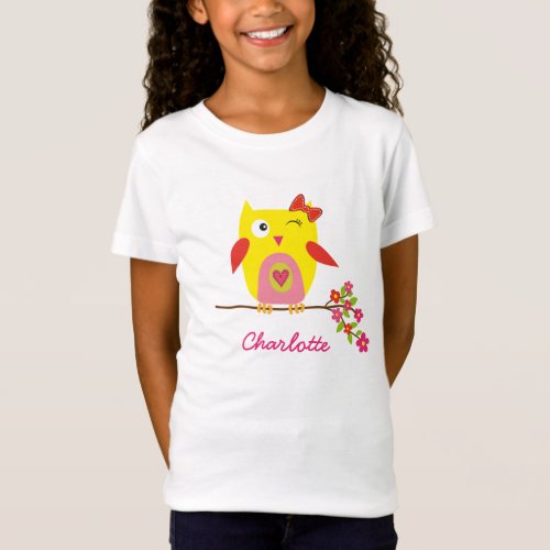 Personalized Cute Owl Yellow Pink Illustration T_Shirt