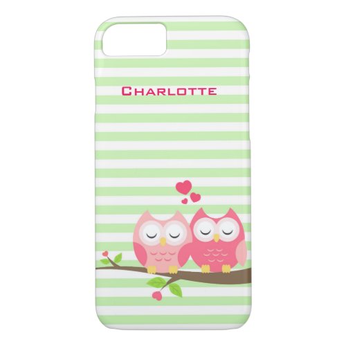 Personalized Cute Owls in Love on Branch iPhone 87 Case