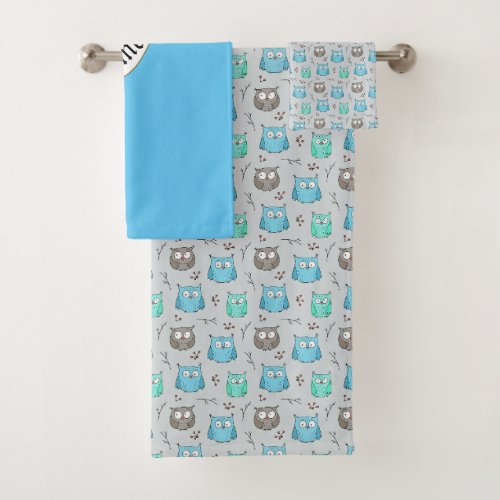 Personalized cute owls pattern bath towel set
