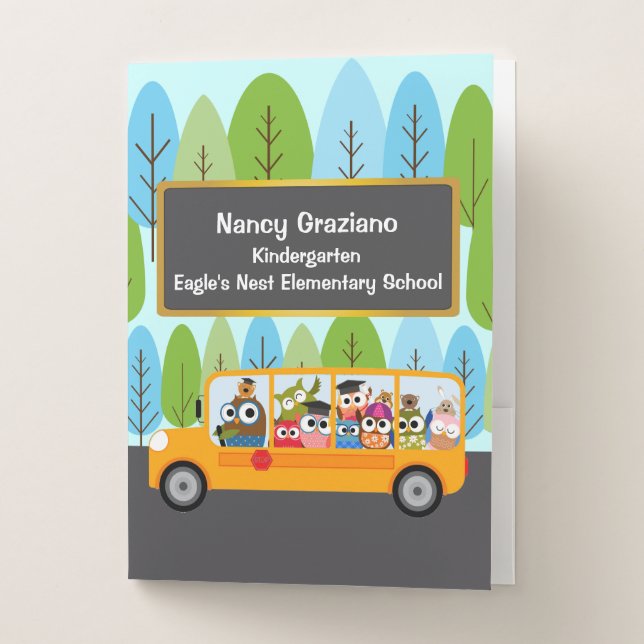 Personalized Cute Owls School Bus Pocket Folder (Front)
