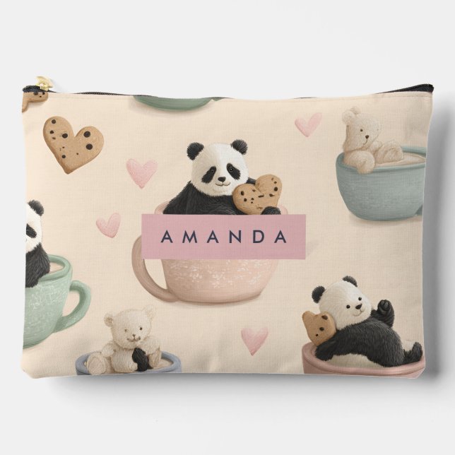 Personalized Cute Panda and Bear Pattern Accessory Pouch (Front)