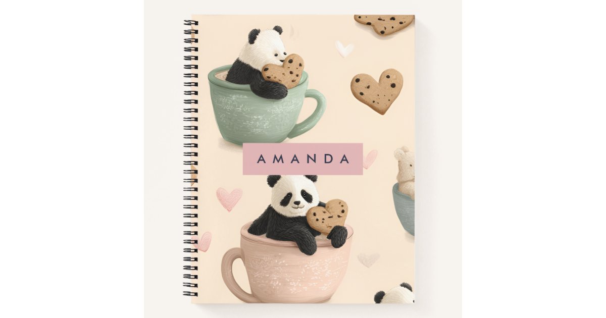 Personalized Cute Panda and Bear Pattern Notebook | Zazzle