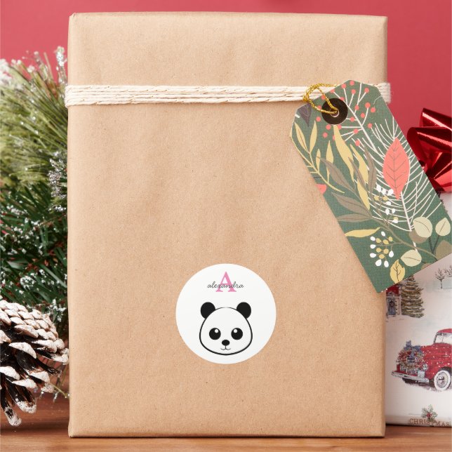 Personalized Cute Panda Bear Monogram Sticker  (Holiday)