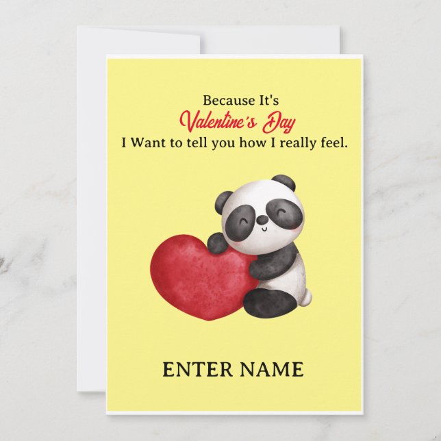 Personalized Cute Panda Because It's Valentine Holiday Card (Front)