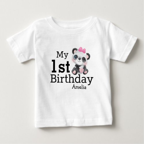 Personalized Cute Panda Girls First Birthday  Baby T_Shirt