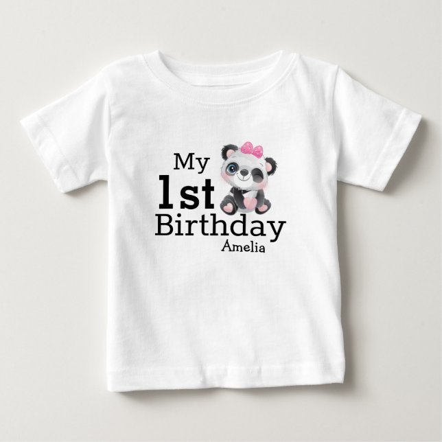 Personalized Cute Panda Girls First Birthday  Baby T-Shirt (Front)