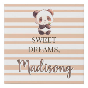Personalized Cute Panda Sweet Dreams Faux Canvas Print