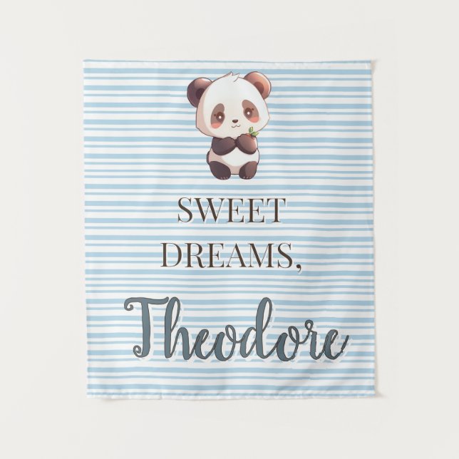 Personalized Cute Panda Sweet Dreams Tapestry (Front)