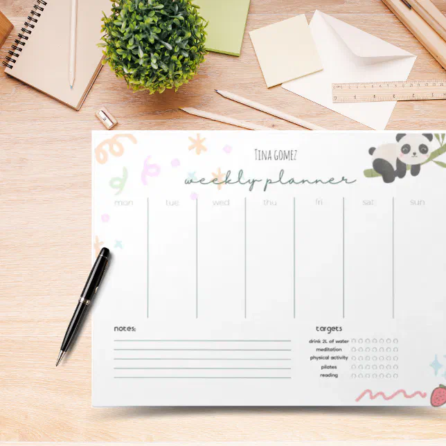 Personalized cute panda Weekly Planner Notepad | Zazzle