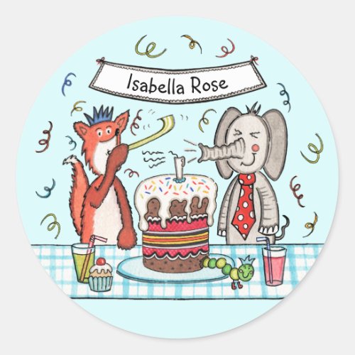 Personalized Cute Party Animals Classic Round Sticker