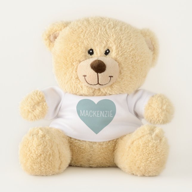 Personalized Cute Pastel Blue Love Heart Teddy Bear (Front)