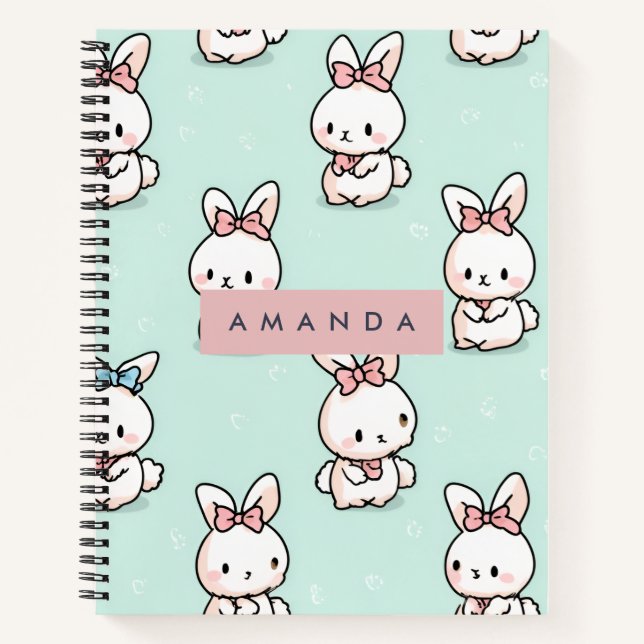 Personalized Cute Pastel Bunny Pattern Notebook (Front)