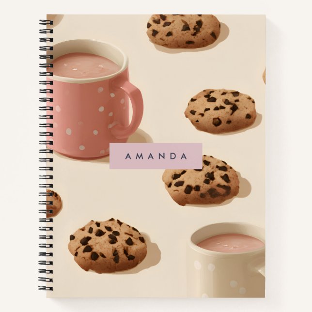 Personalized Cute Pastel Cookies and Milk Notebook (Front)