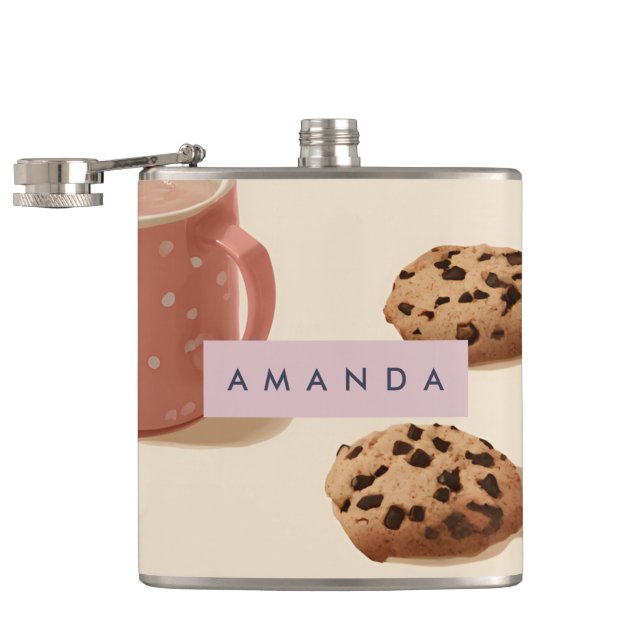 Personalized Cute Pastel Cookies & Milk  Flask (Opened)