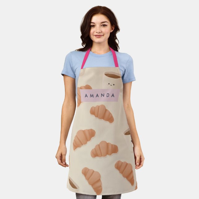 Personalized Cute Pastel Croissant Coffee Apron (Worn)