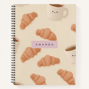 Personalized Cute Pastel Croissant Coffee Notebook
