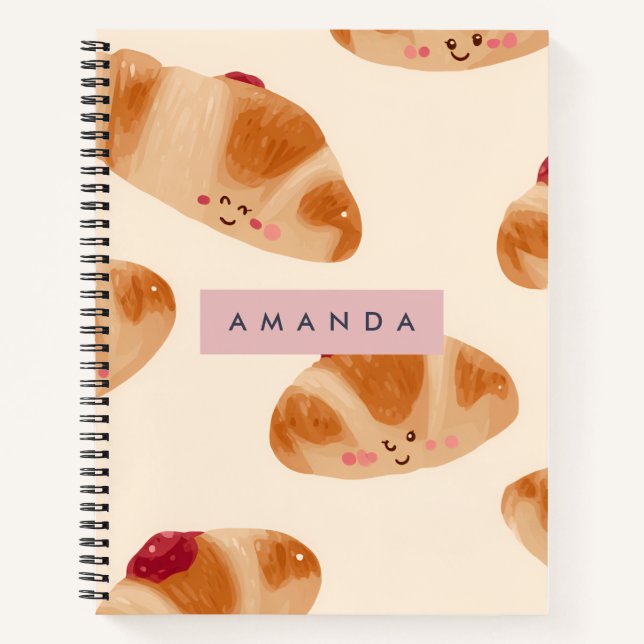 Personalized Cute Pastel Croissant Pattern Notebook (Front)
