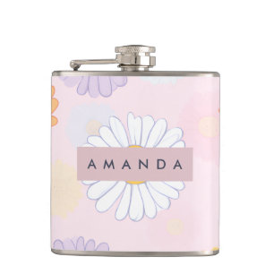 Personalized Cute Pastel Daisy Flower Flask