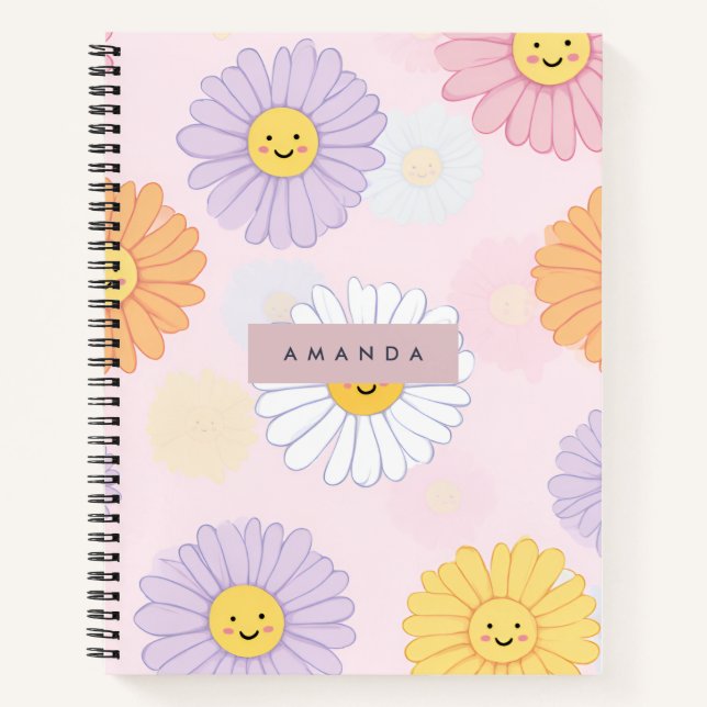 Personalized Cute Pastel Daisy Flower  Notebook (Front)