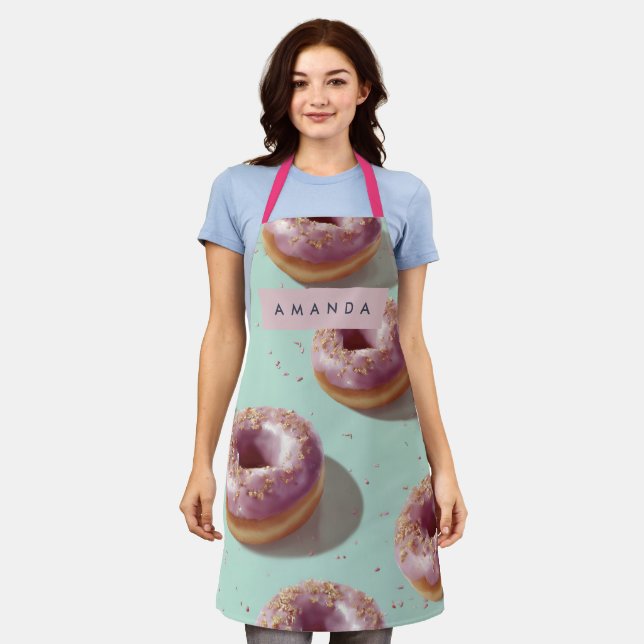 Personalized Cute Pastel Donuts & Sprinkles  Apron (Worn)