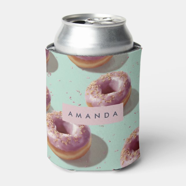 Personalized Cute Pastel Donuts & Sprinkles Can Cooler (Can Front)