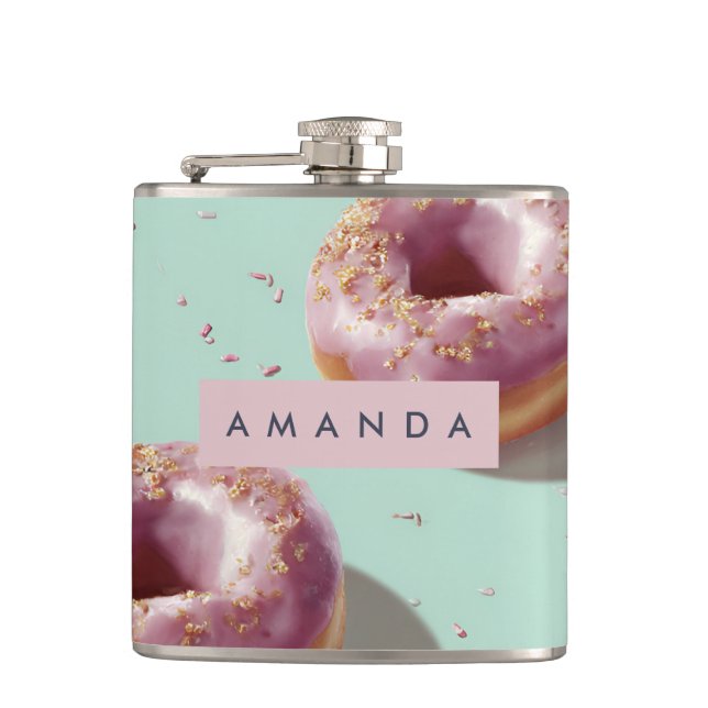 Personalized Cute Pastel Donuts & Sprinkles  Flask (Front)