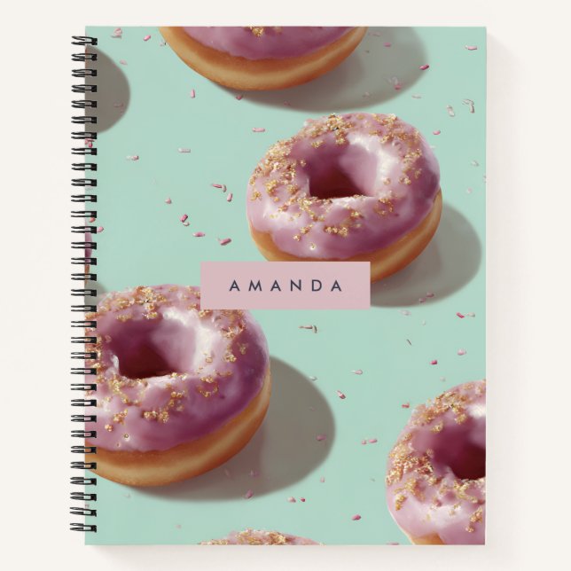 Personalized Cute Pastel Donuts & Sprinkles  Notebook (Front)
