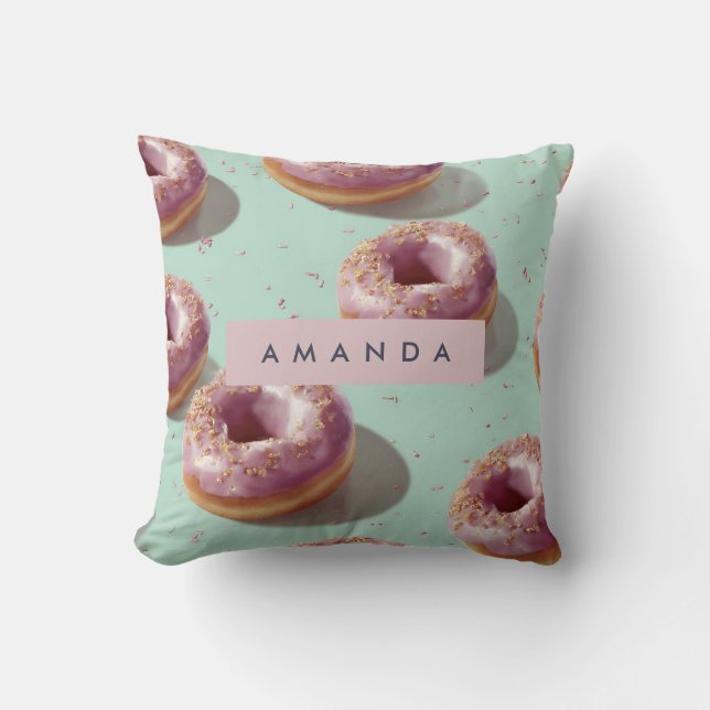 Personalized Cute Pastel Donuts & Sprinkles  Throw Pillow (Front)