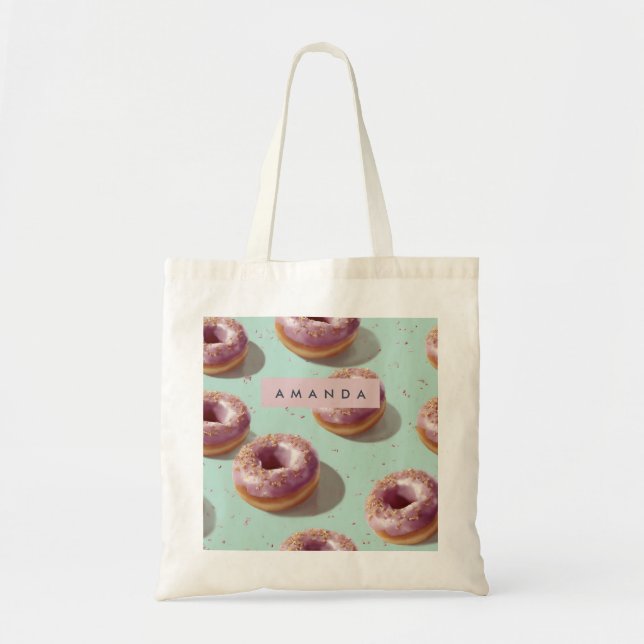 Personalized Cute Pastel Donuts & Sprinkles  Tote Bag (Front)