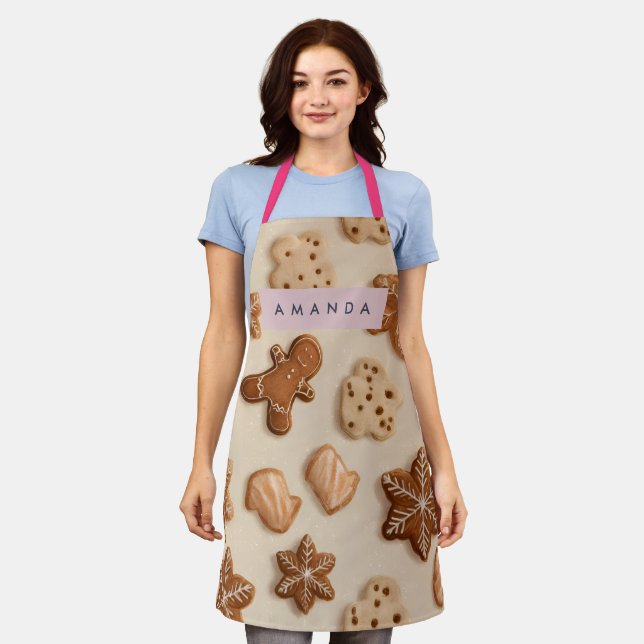 Personalized Cute Pastel Gingerbread Cookie Apron (Worn)